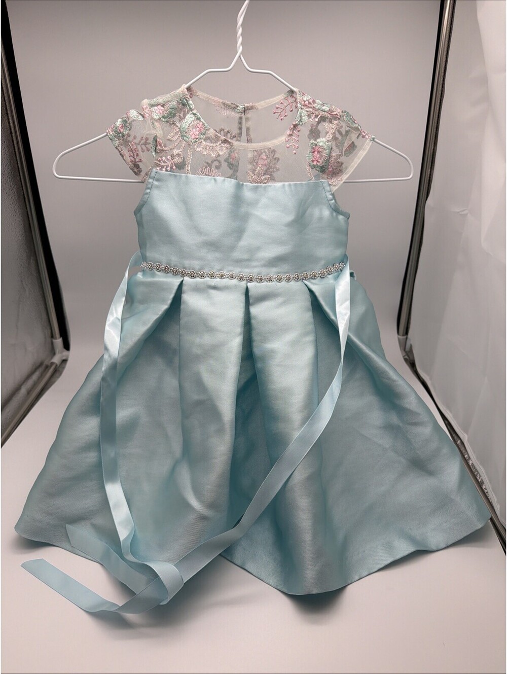 Rare Editions Girls Light Blue Floral Fit & Flare Party Dress 2T